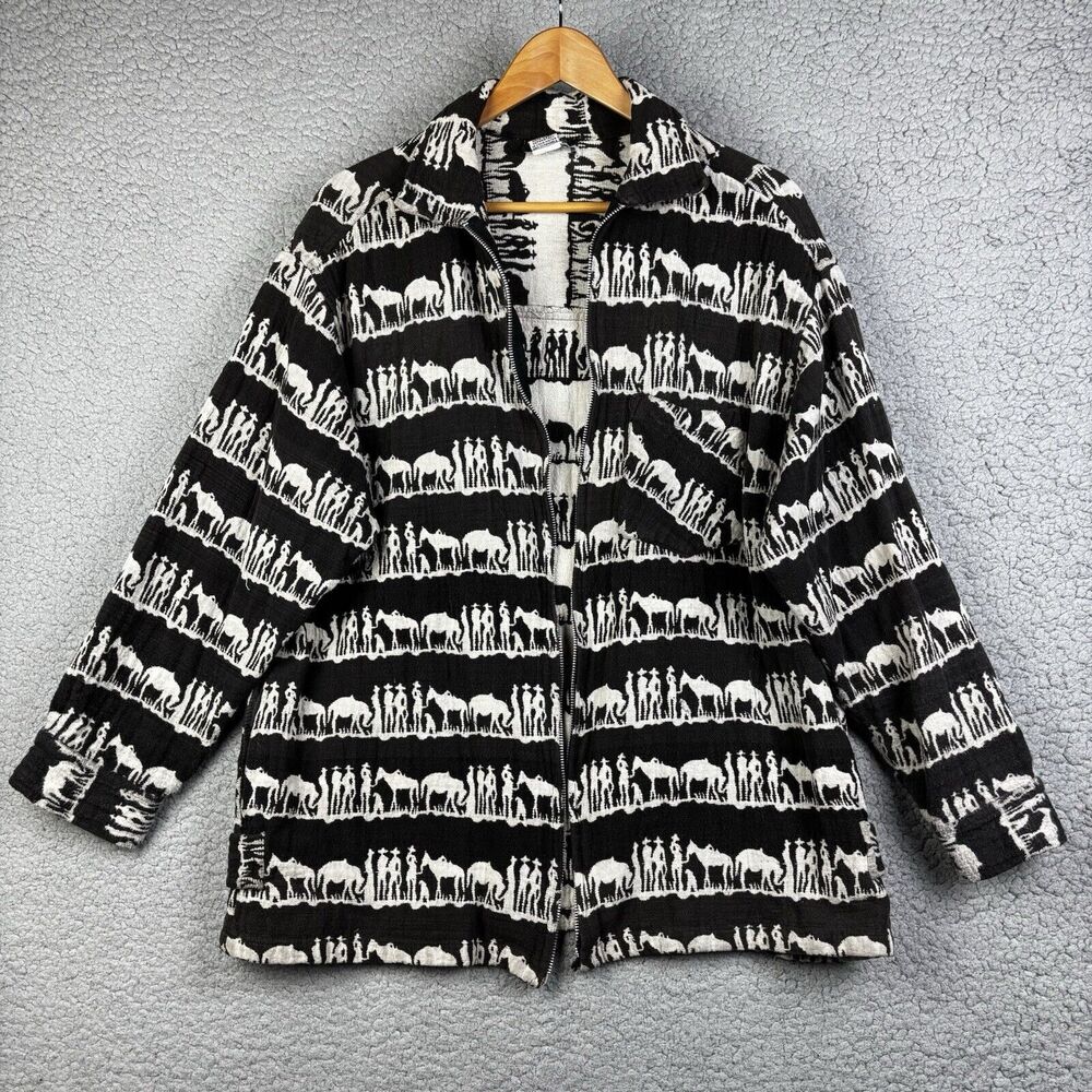 Sahib of 1940 Zippered Jacket 2X Animals Vintage 100% Cotton FLAW BROKEN ZIPPER